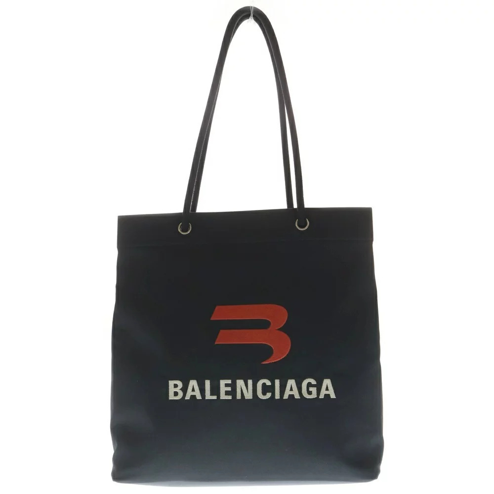 BALENCIAGA EXPRORER SHOPPER BAG Logo Embroidered Handbag Black
